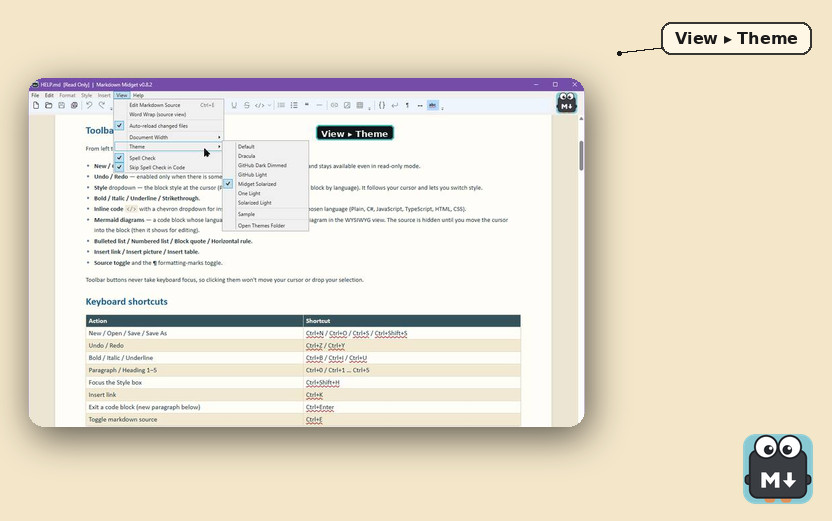 Markdown Midget has themes now